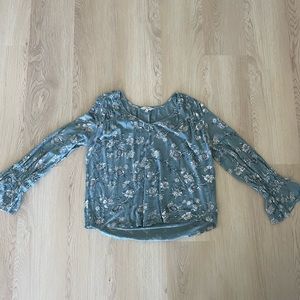 Luck Brand Blue and White Floral Long Sleeve